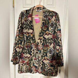 Vintage Briggs New York Womens Blazer Size 14 Multicolor Abstract Print Art Coat